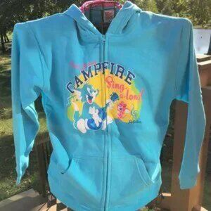 Cabela's Girls Hoodie Tom & Jerry Warner Bros Aqua Blue Campfire Sing Along $35